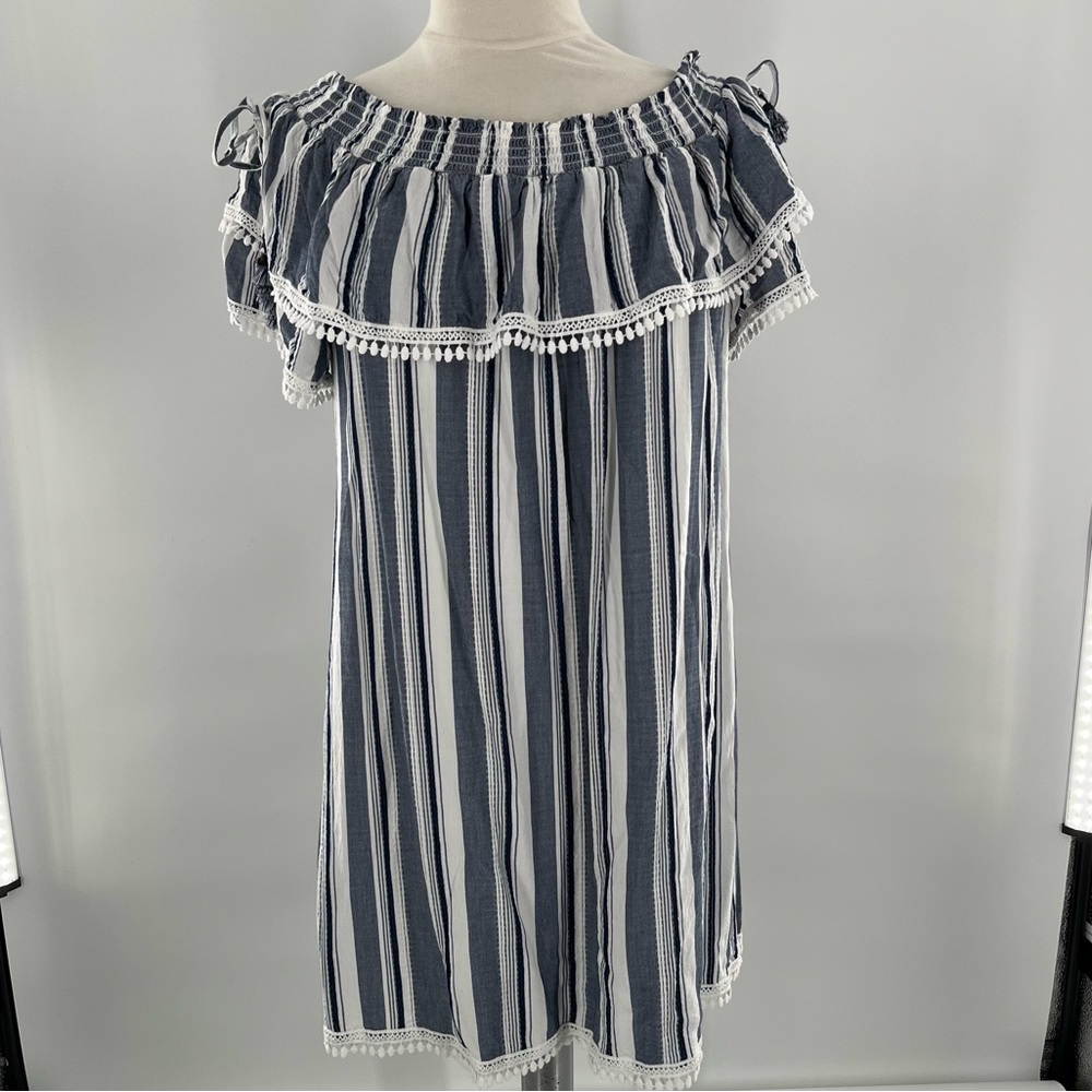 Luxology Dress Striped Off the Shoulder Short Sleeves Ruffle Coastal Nau… - Picture 5 of 13